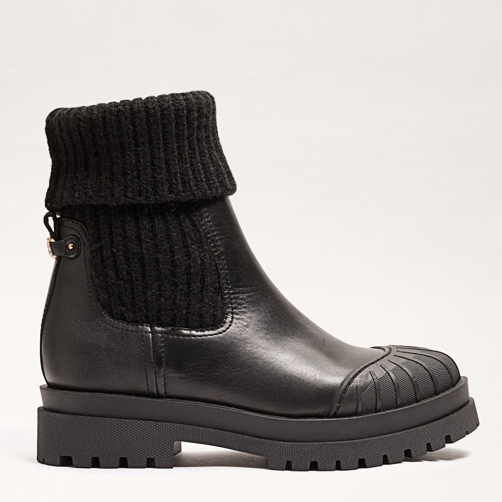 Sam Edelman Steele Knit Chelsea Black Leather Ankle Boots - Picture 2 of 9